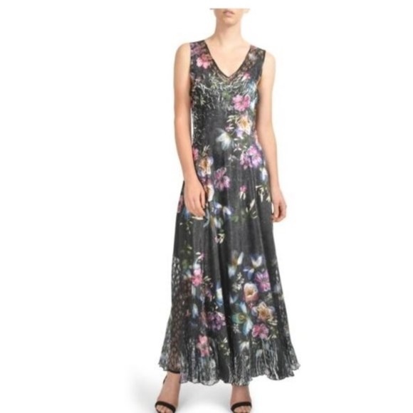 KOMAROV Floral Print Lace-Up Gown - Picture 2 of 2